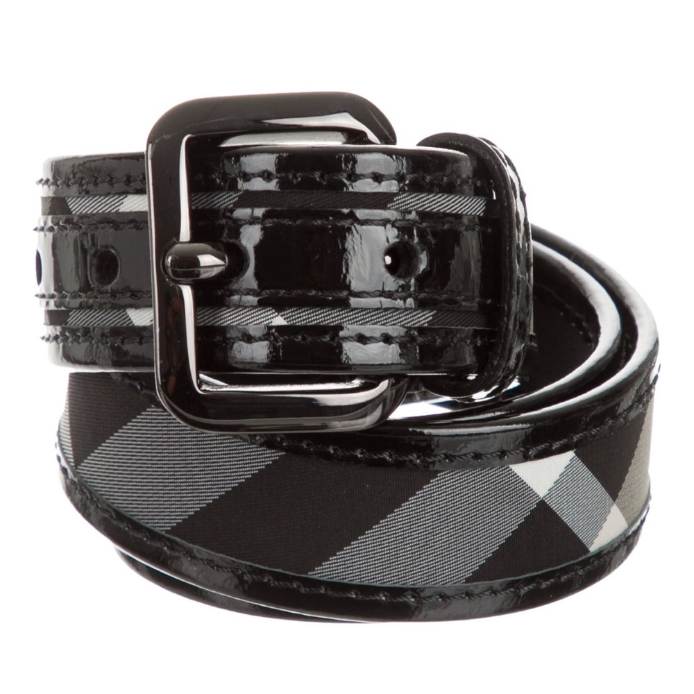 Burberry Women’s Black Beat Check Patent and Nylon Belt